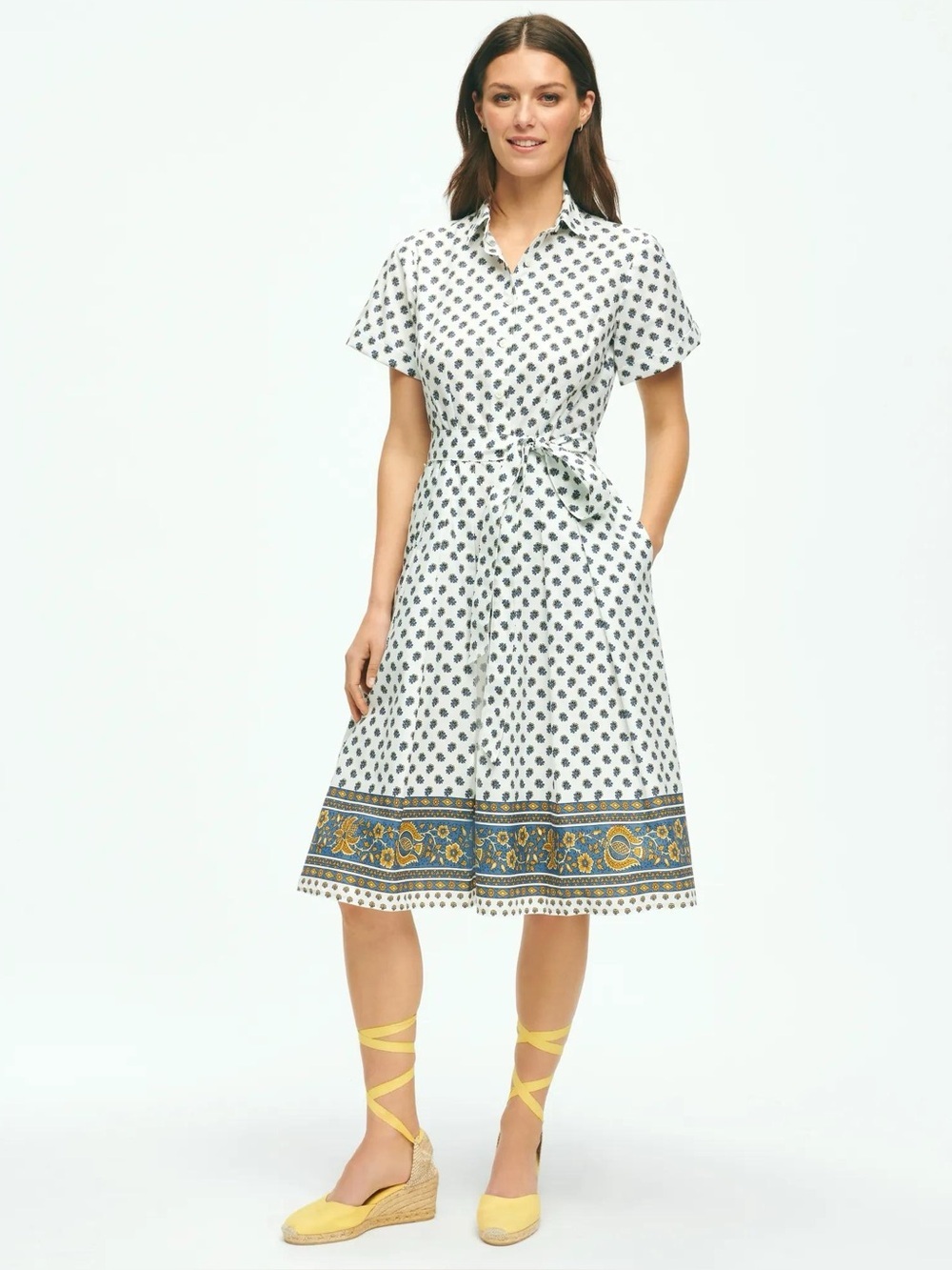 Brooks Brothers Paisley Floral Belted Shirt Dress In Cotton 6